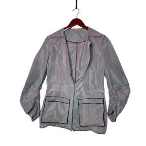 Szymkowicz Metallic Single Layer V Neck Blazer Gray Womens M
